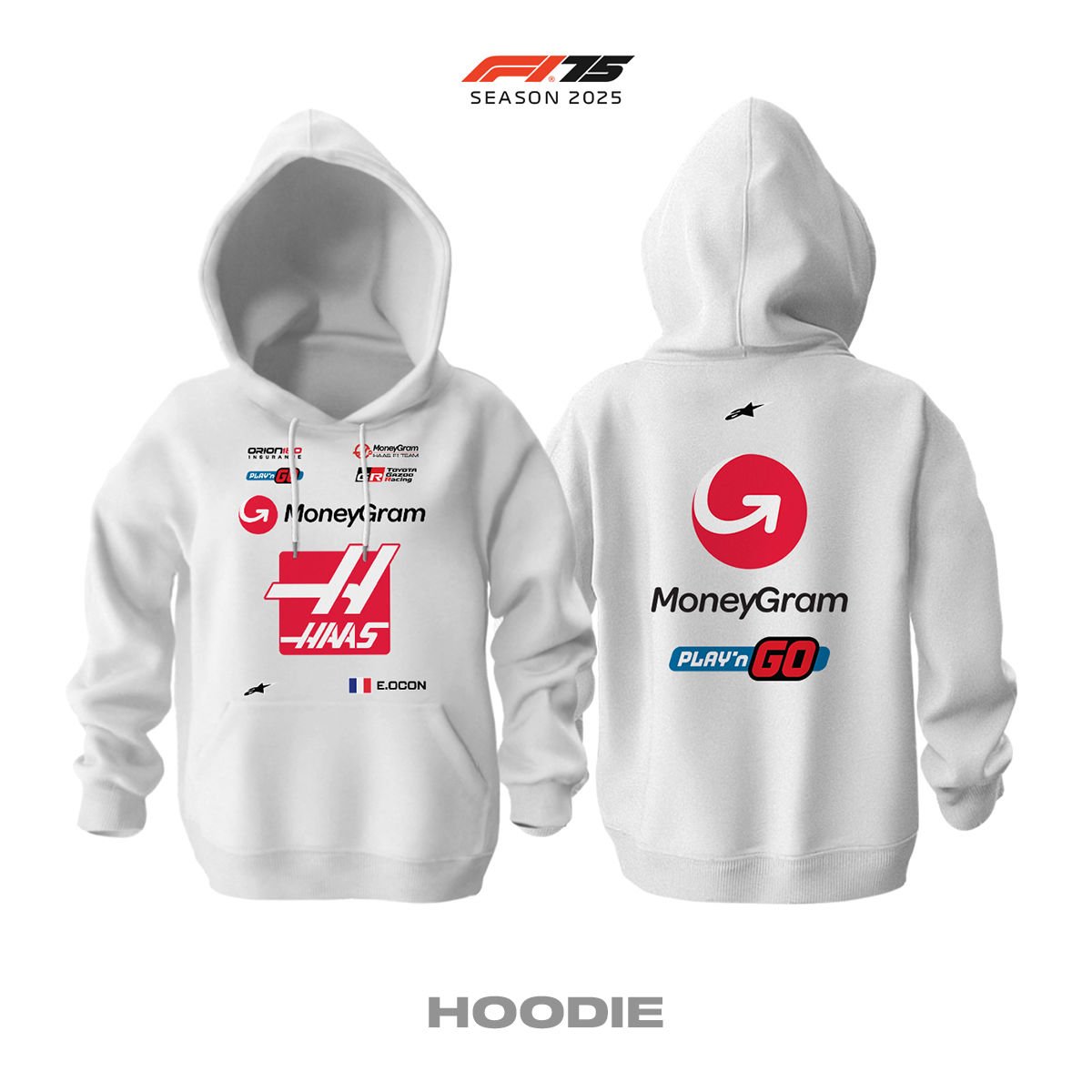 Haas F1 Team: VF-25 White Edition 2025 Kapüşonlu Hoodie