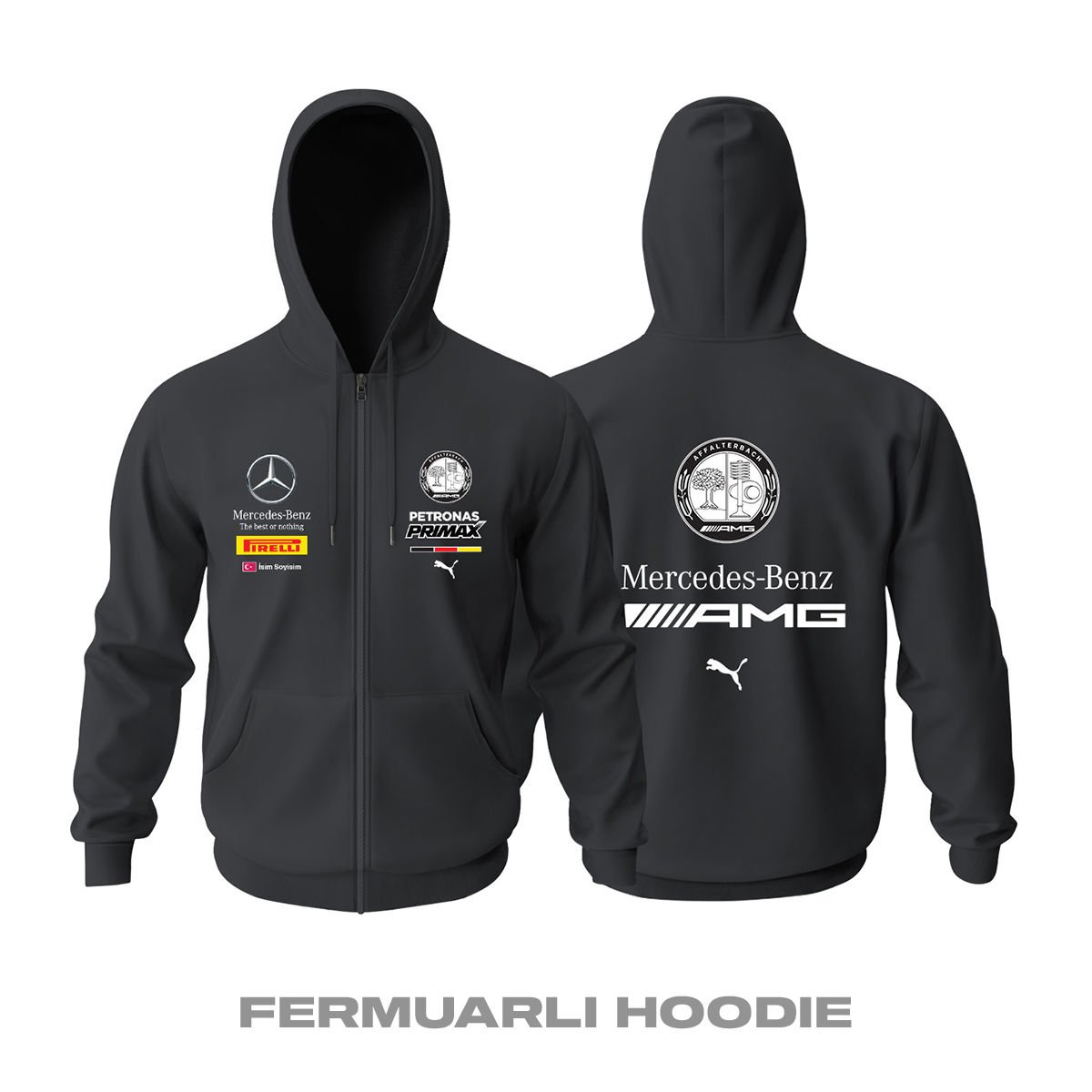 Mercedes-Benz: AMG Black Edition 2023 Fermuarlı Hoodie