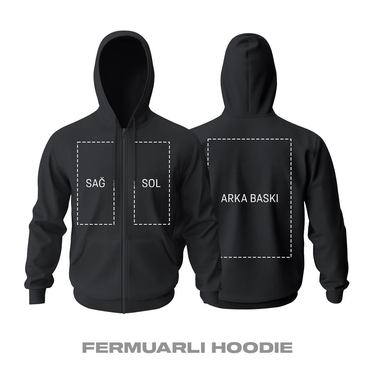 Kişisel Baskı - Siyah Fermuarlı Hoodie
