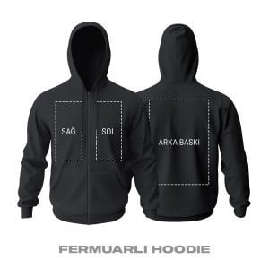 Kişisel Baskı - Siyah Fermuarlı Hoodie