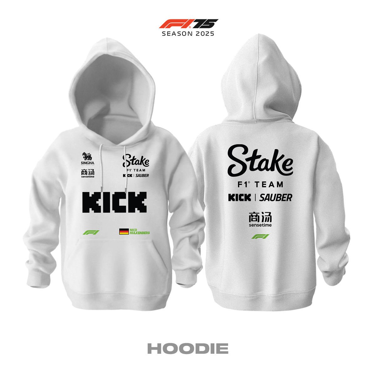 Stake F1 Team: Kick Sauber C45 White Edition 2025 Kapüşonlu Hoodie