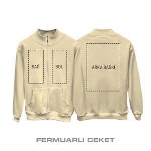 Kişisel Baskı - Krem Fermuarlı Ceket