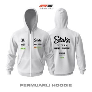 Stake F1 Team: Kick Sauber C45 White Edition 2025 Fermuarlı Hoodie