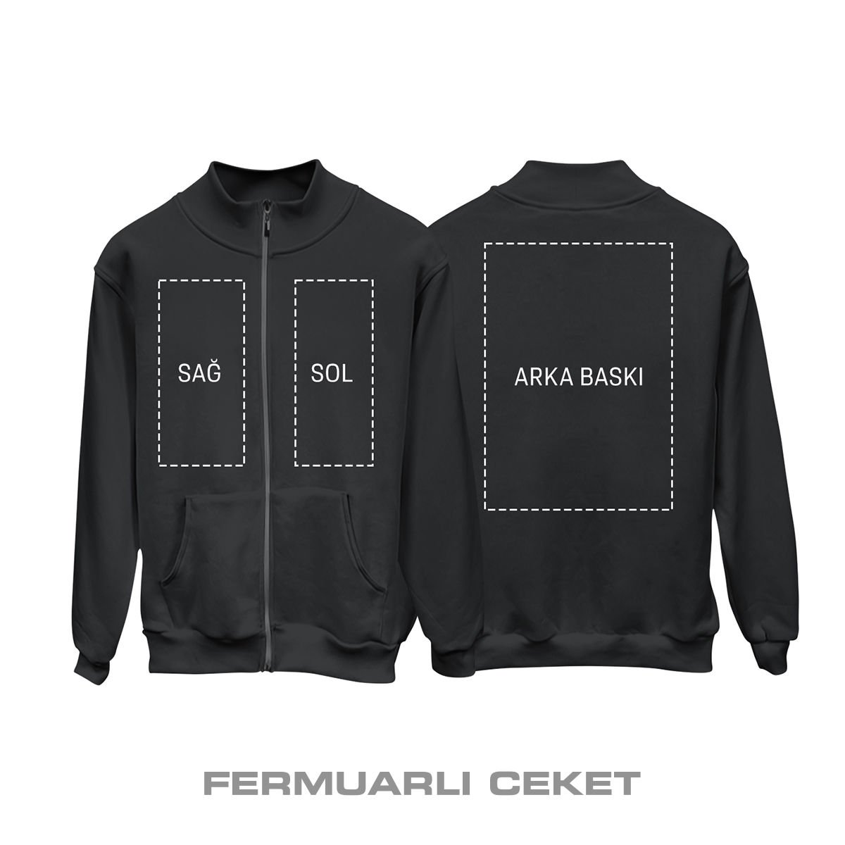 Kişisel Baskı - Siyah Fermuarlı Ceket