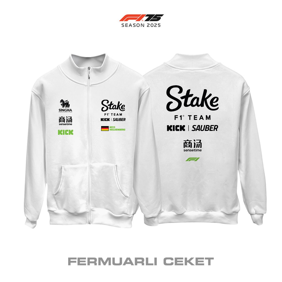 Stake F1 Team: Kick Sauber C45 White Edition 2025 Fermuarlı Ceket