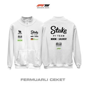 Stake F1 Team: Kick Sauber C45 White Edition 2025 Fermuarlı Ceket