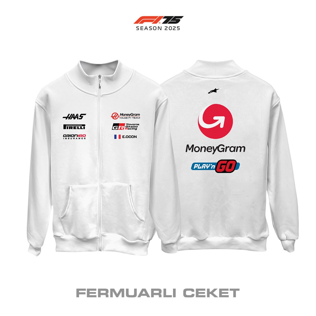 Haas F1 Team: VF-25 White Edition 2025 Fermuarlı Ceket