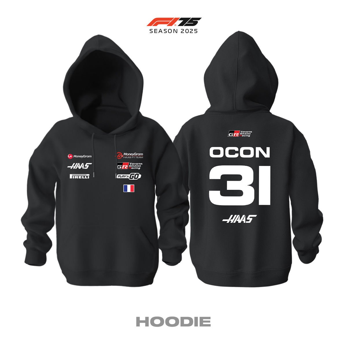 Haas F1 Team: VF-25 Black Crew Edition 2025 Kapüşonlu Hoodie