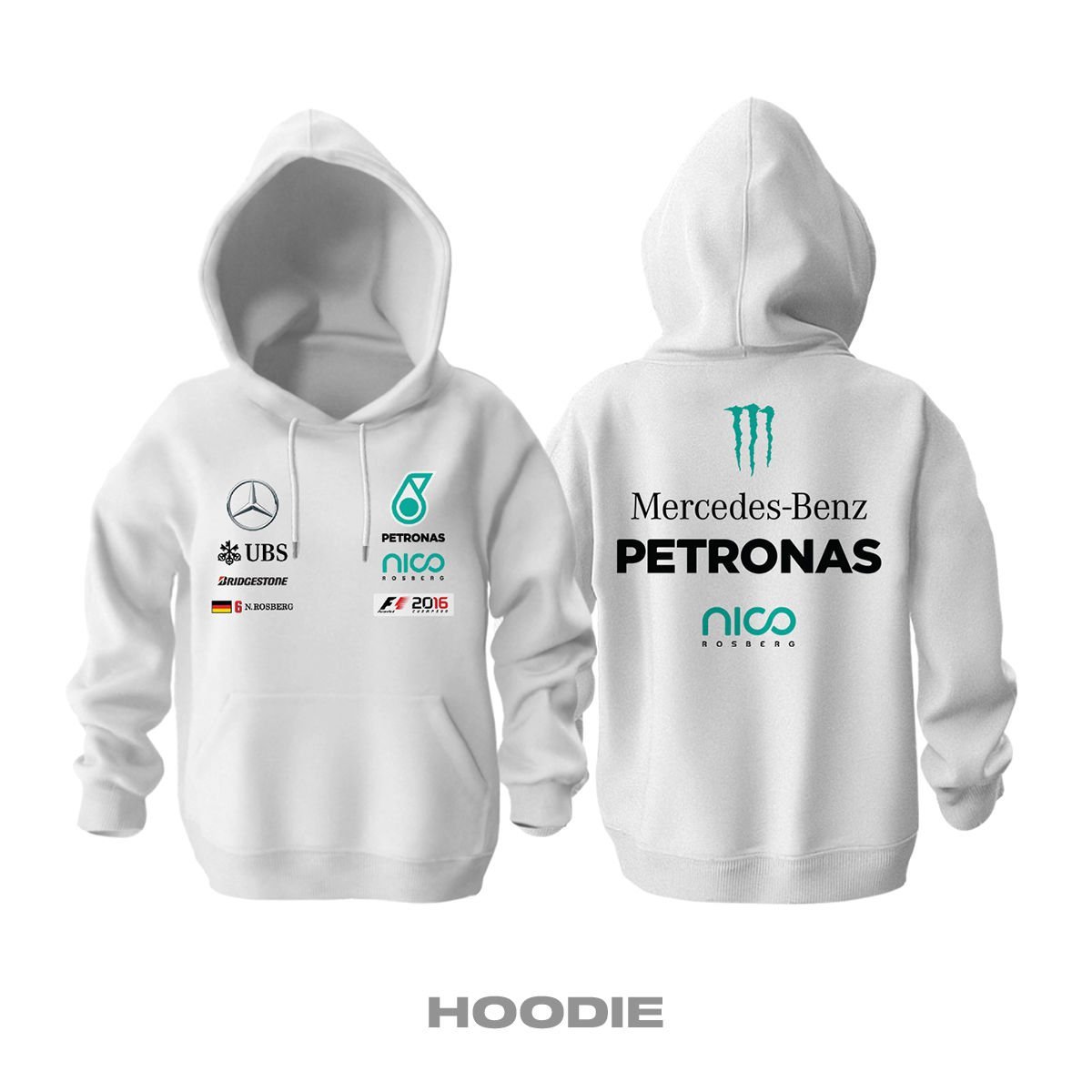 F1 2016 Champion: Nico Rosberg - White Edition Kapüşonlu Hoodie