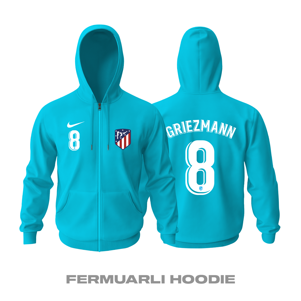Atlético Madrid: Third Edition 2021/2022 Fermuarlı Kapüşonlu Hoodie 4XL