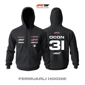 Haas F1 Team: VF-25 Black Crew Edition 2025 Fermuarlı Hoodie