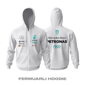 F1 2016 Champion: Nico Rosberg - White Edition Fermuarlı Hoodie