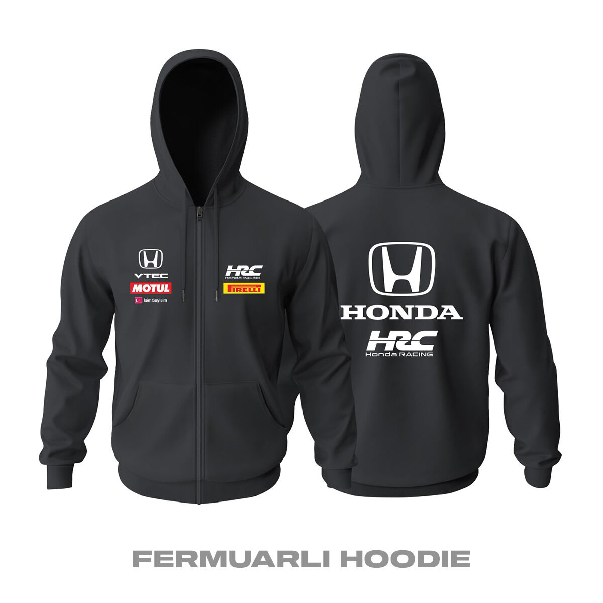 Honda: Team VTEC Black Edition Fermuarlı Hoodie