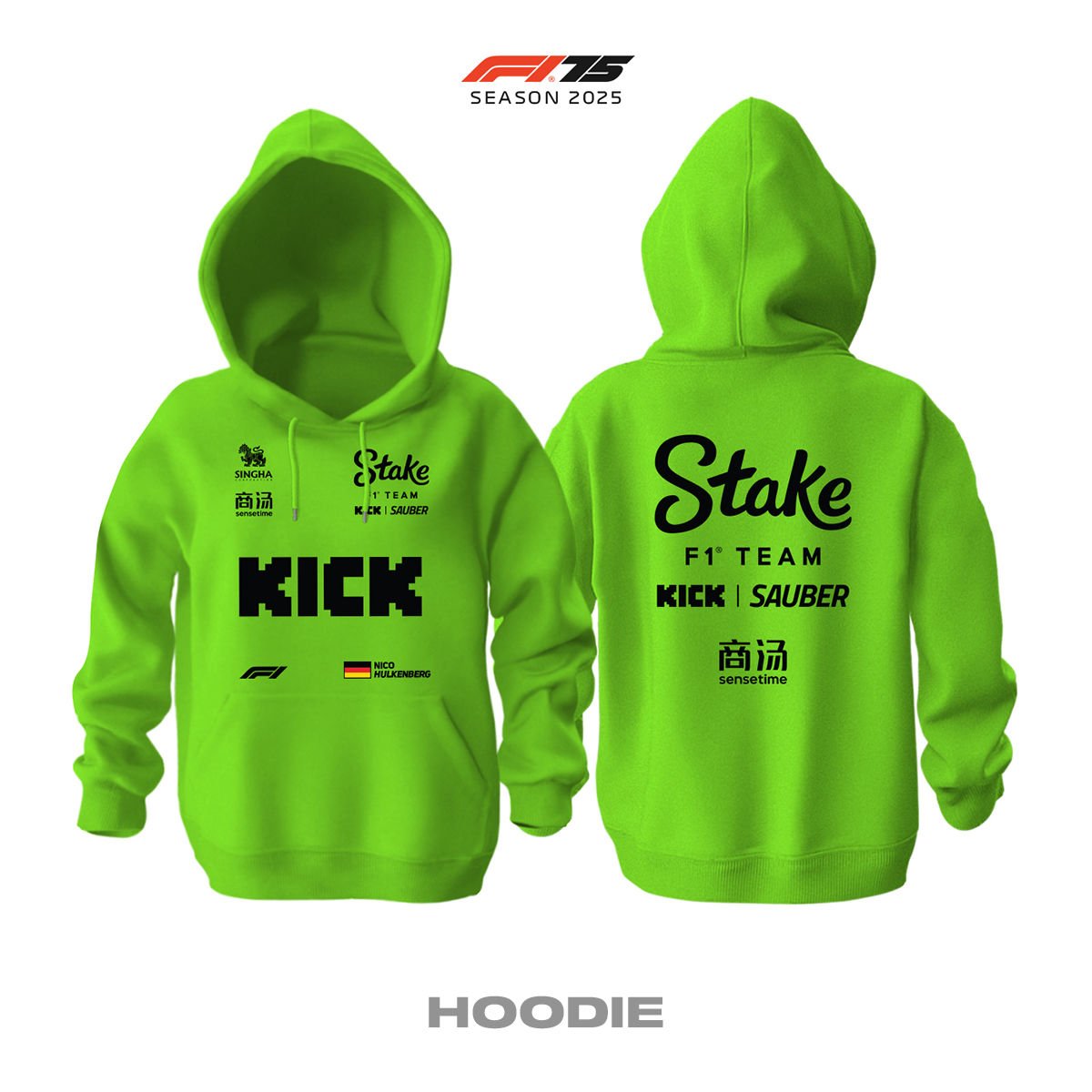 Stake F1 Team: Kick Sauber C45 Neon Edition 2025 Kapüşonlu Hoodie