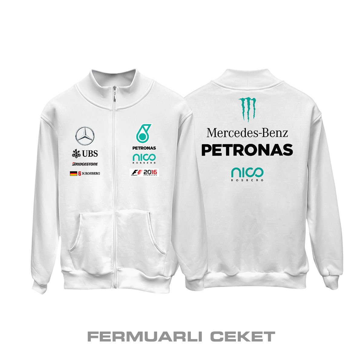 F1 2016 Champion: Nico Rosberg - White Edition Fermuarlı Ceket