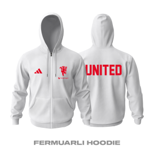 Manchester United: Club Culture Series - White Edition Fermuarlı Hoodie