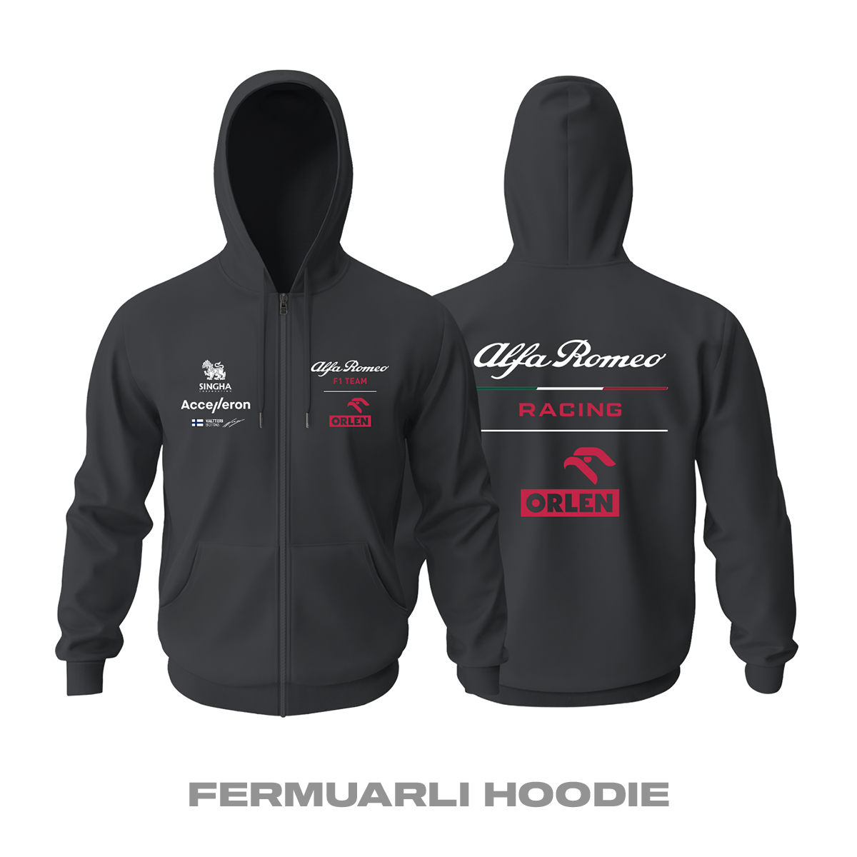 Alfa Romeo Racing: Black Edition 2022 Fermuarlı Kapüşonlu Hoodie