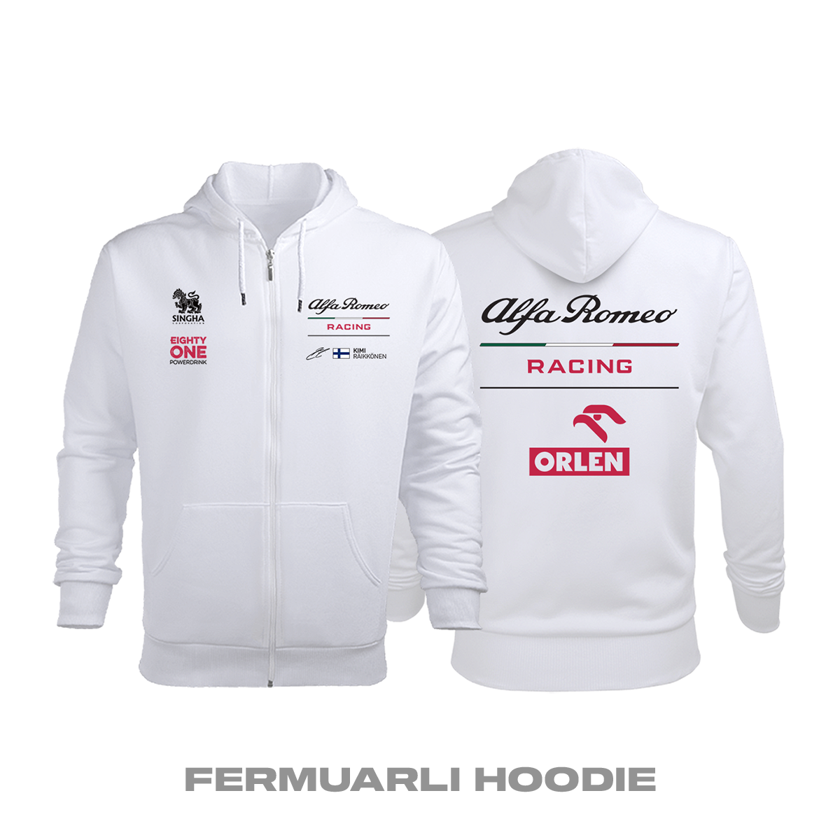 Alfa Romeo Racing: White Edition 2021 Fermuarlı Kapüşonlu Hoodie