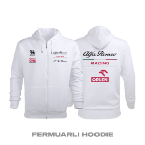Alfa Romeo Racing: White Edition 2021 Fermuarlı Kapüşonlu Hoodie