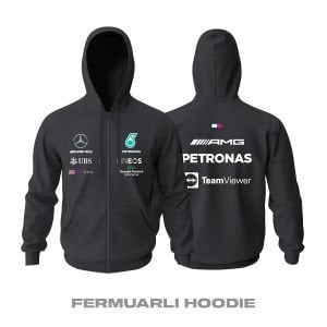 AMG Petronas F1 Team: Black Edition 2022 Fermuarlı Kapüşonlu Hoodie