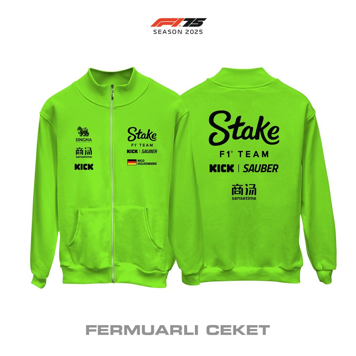 Stake F1 Team: Kick Sauber C45 Neon Edition 2025 Fermuarlı Ceket