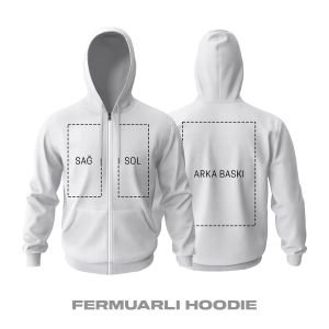 Kişisel Baskı - Beyaz Fermuarlı Hoodie