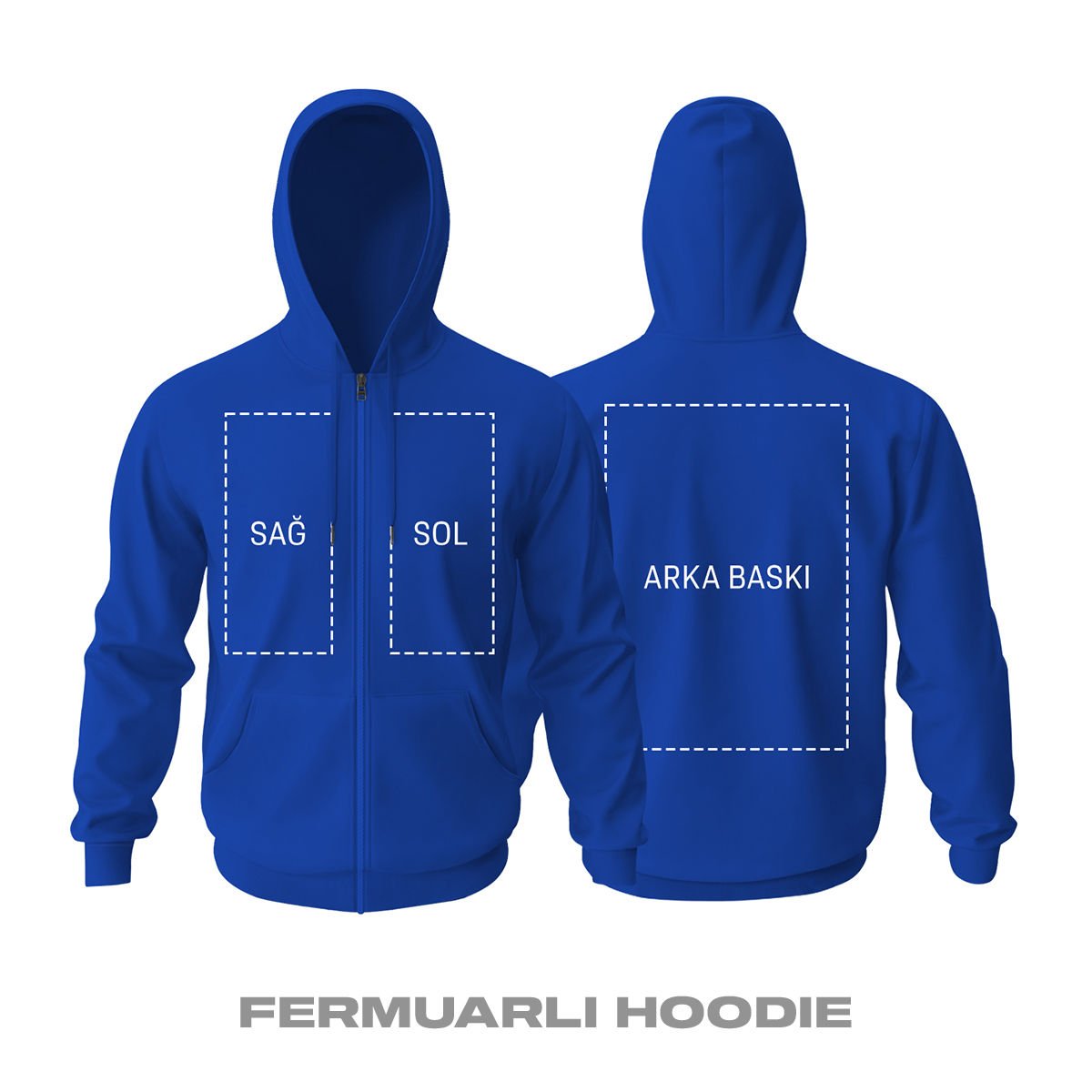 Kişisel Baskı - Mavi Fermuarlı Hoodie