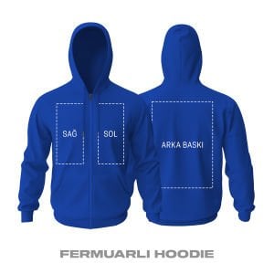 Kişisel Baskı - Mavi Fermuarlı Hoodie