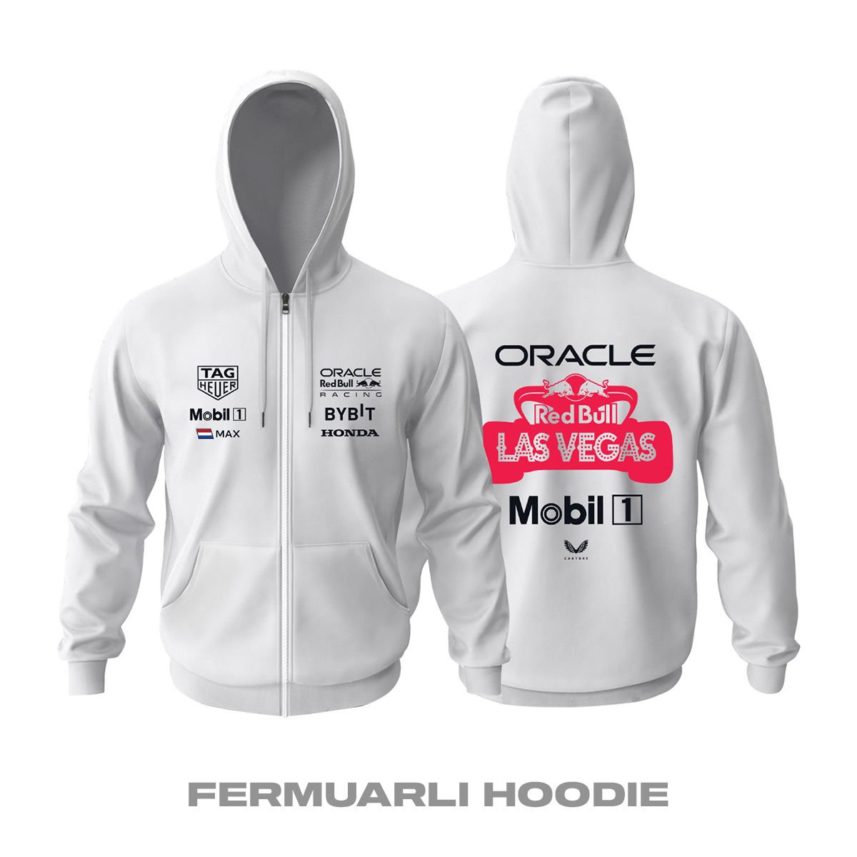 Red Bull Racing: Las Vegas GP - White Edition 2023 Fermuarlı Hoodie