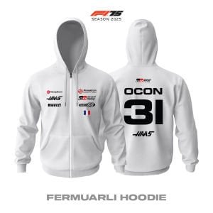 Haas F1 Team: VF-25 White Crew Edition 2025 Fermuarlı Hoodie