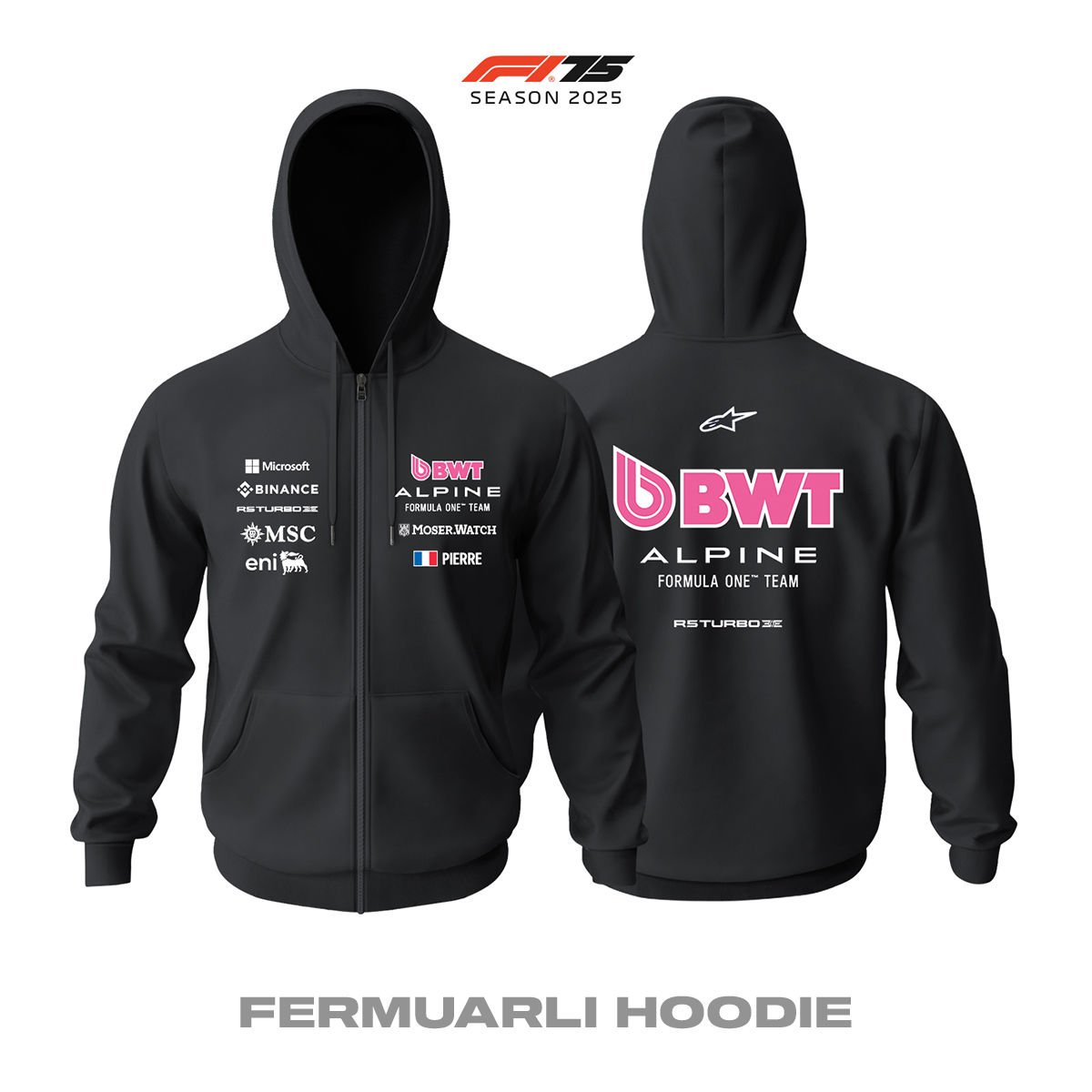 Alpine F1 Team: A525 - Black Edition 2025 Fermuarlı Hoodie