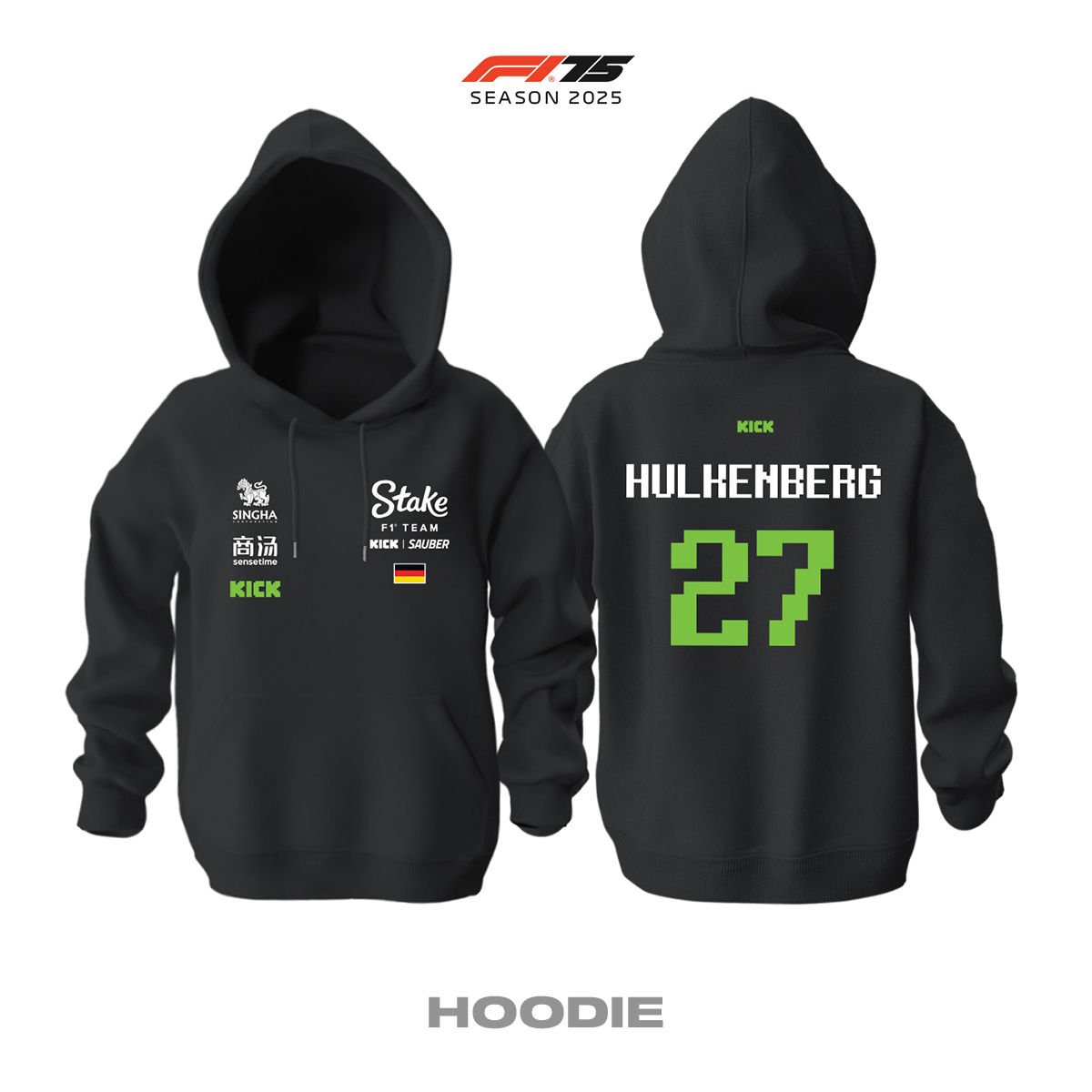 Stake F1 Team: Kick Sauber C45 Black Crew Edition 2025 Kapüşonlu Hoodie