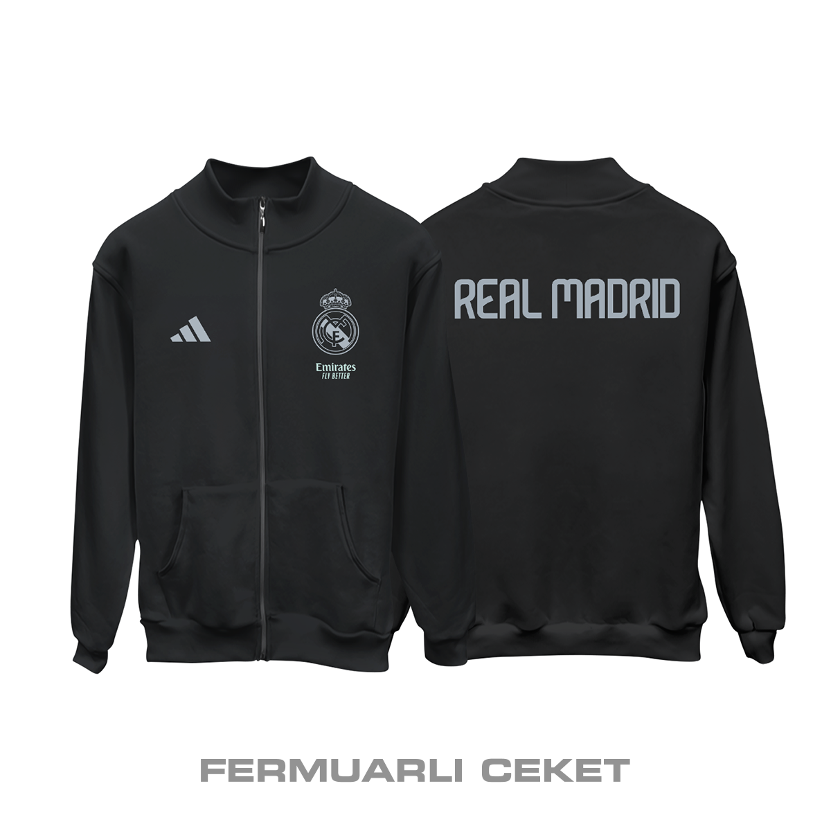 Real Madrid: Club Culture Series - Black Edition Fermuarlı Ceket