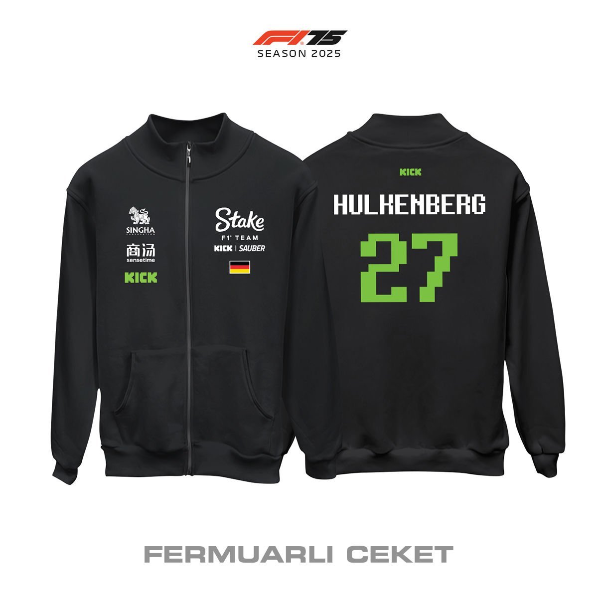 Stake F1 Team: Kick Sauber C45 Black Crew Edition 2025 Fermuarlı Ceket