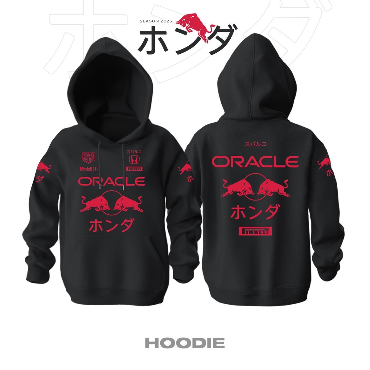 Red Bull Racing: ホンダ - #Japanese GP 2025 赤 黒 Kapüşonlu Hoodie