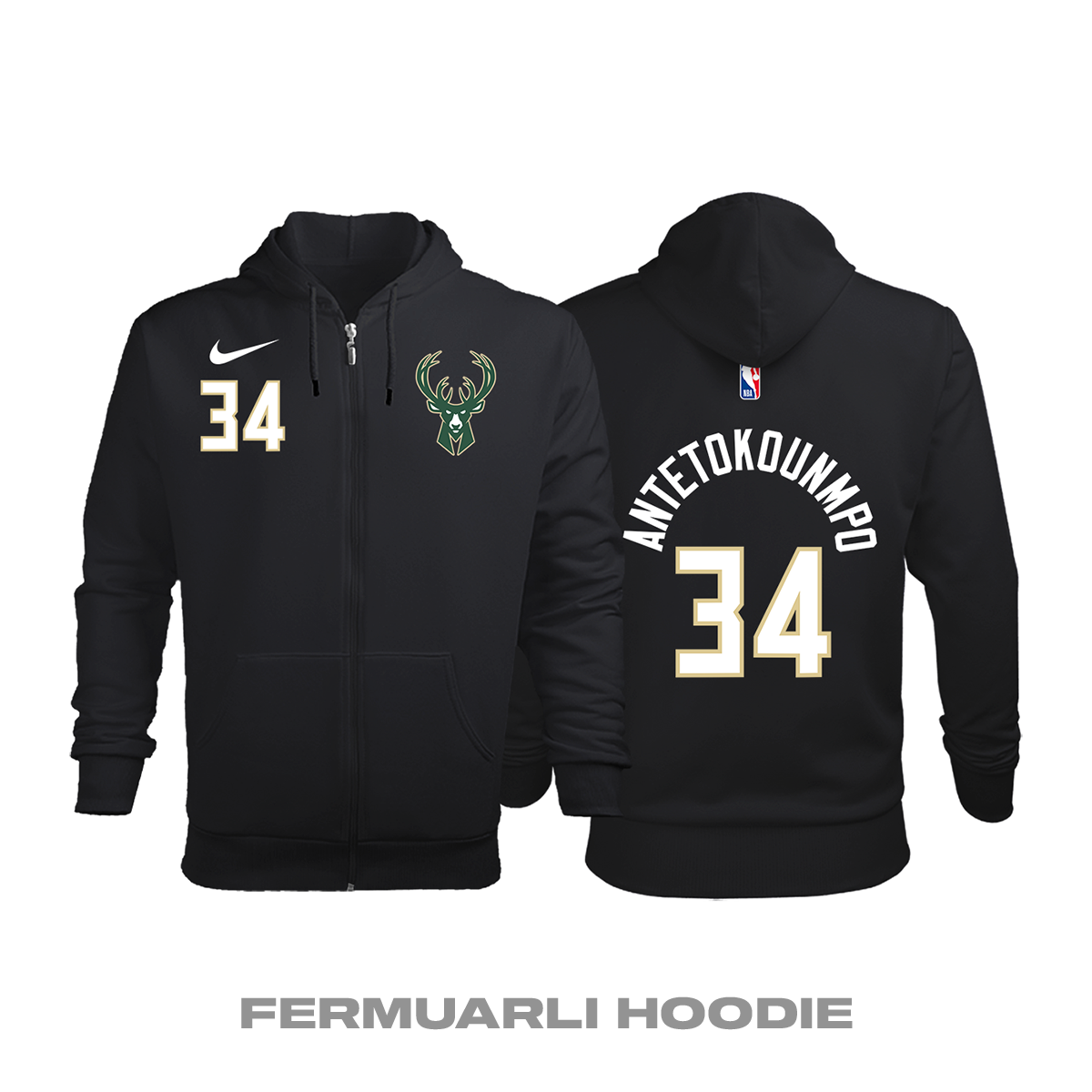 Milwaukee Bucks: Statement Edition 2017/2018 Fermuarlı Kapüşonlu Hoodie M