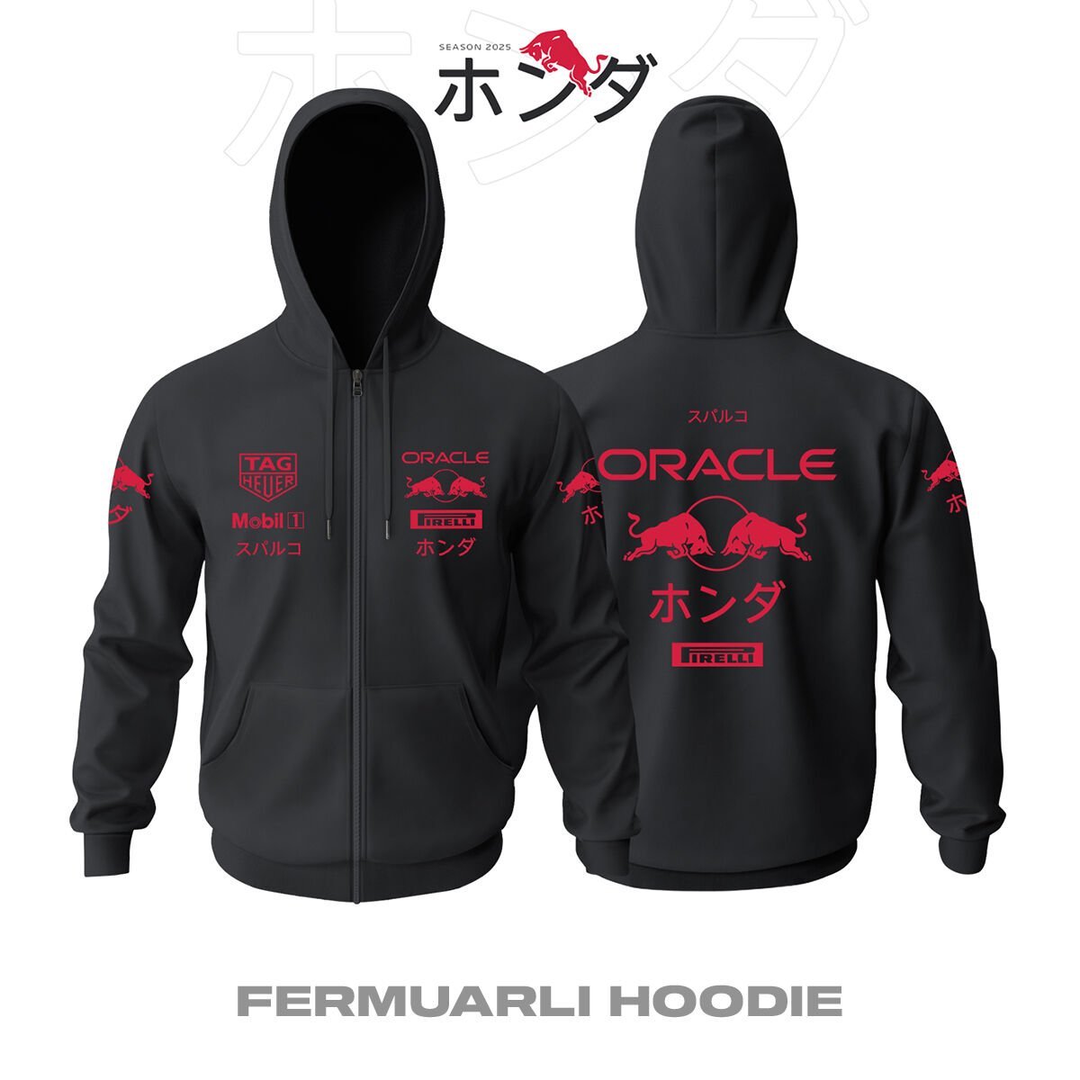Red Bull Racing: ホンダ - #Japanese GP 2025 赤 黒 Fermuarlı Hoodie